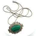 Taxco vintage 925 sterling silver genuine malachite brooch pendant necklace