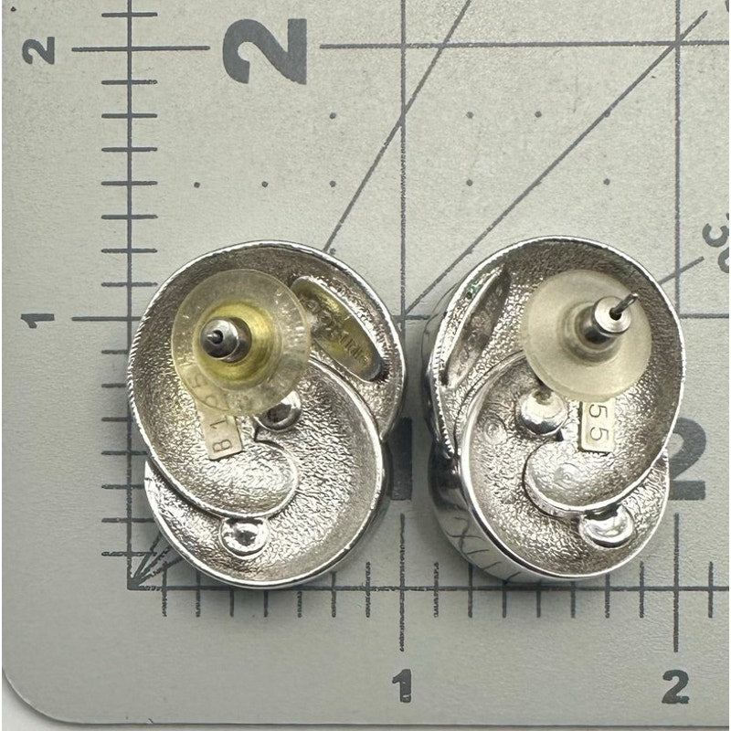 Art Deco 1980s vintage silver tone clear rhinestones statement post earrings