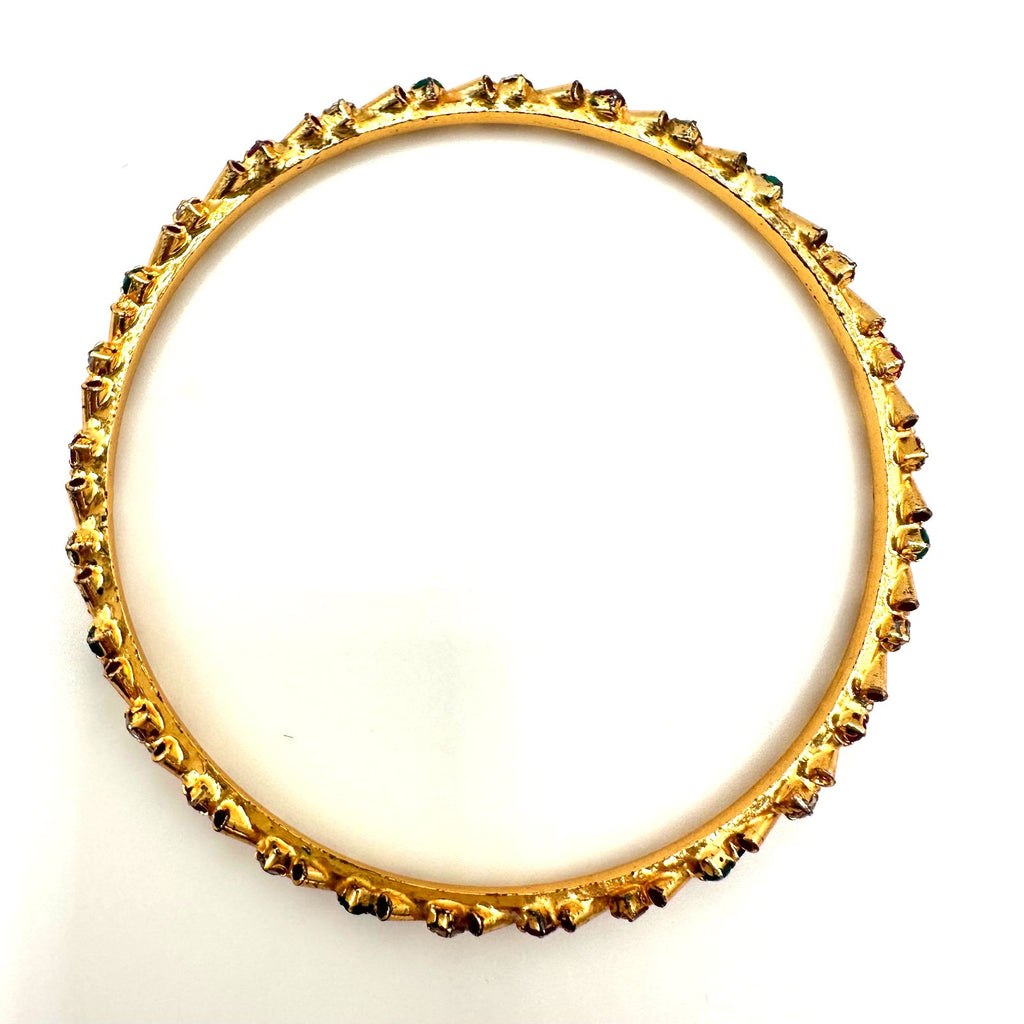 Indian gold plated real rubies clear green CZ bangle bracelet size 2.2 X small