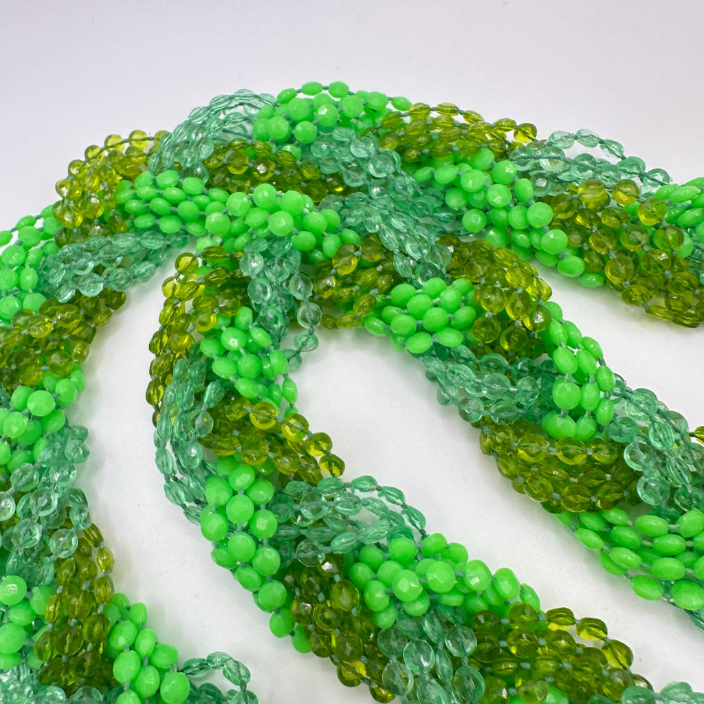 Hong Kong vintage 40" multi strand braided green lucite beads beaded necklace
