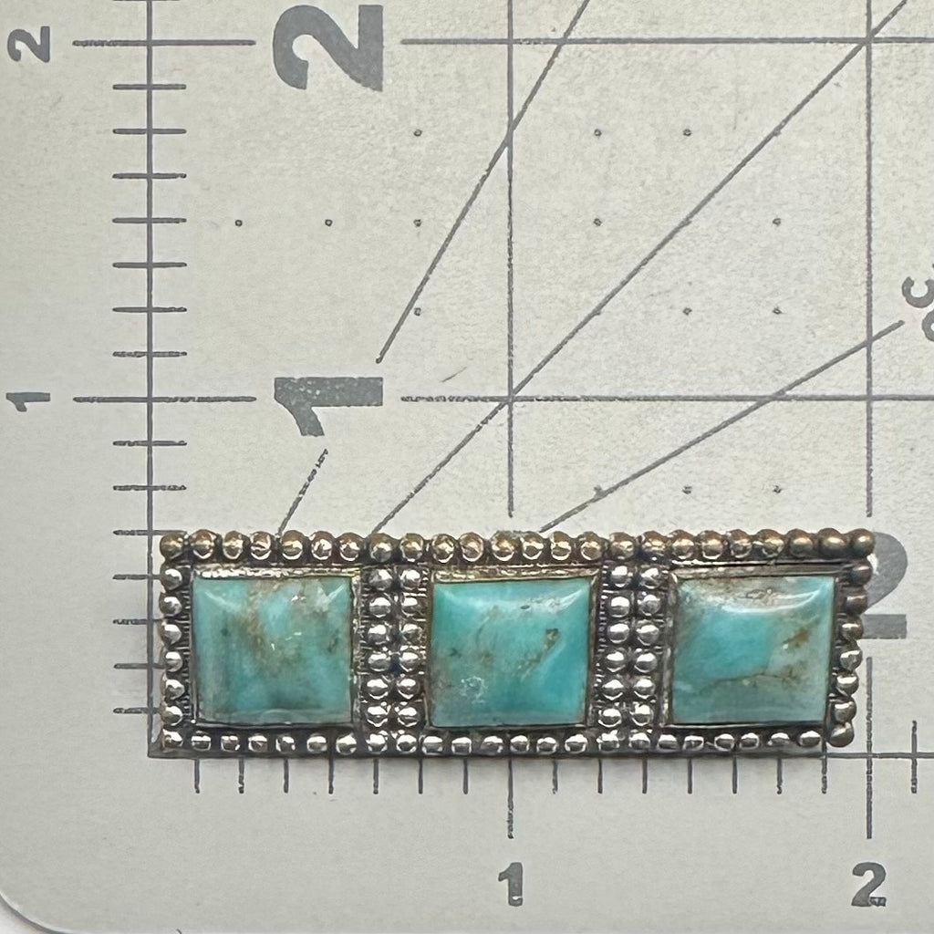 Antique Art Deco faux turquoise art glass cabochons silver gilt brass brooch