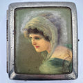 Antique Edwardian 1900s German silver tone portrait cigarette box case compact