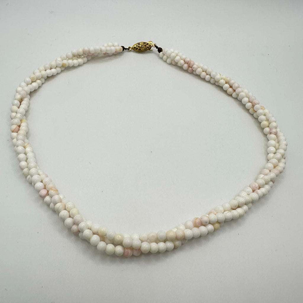 Triple 3 strand twisted genuine angel skin coral 3.5mm beads beaded 16” necklace