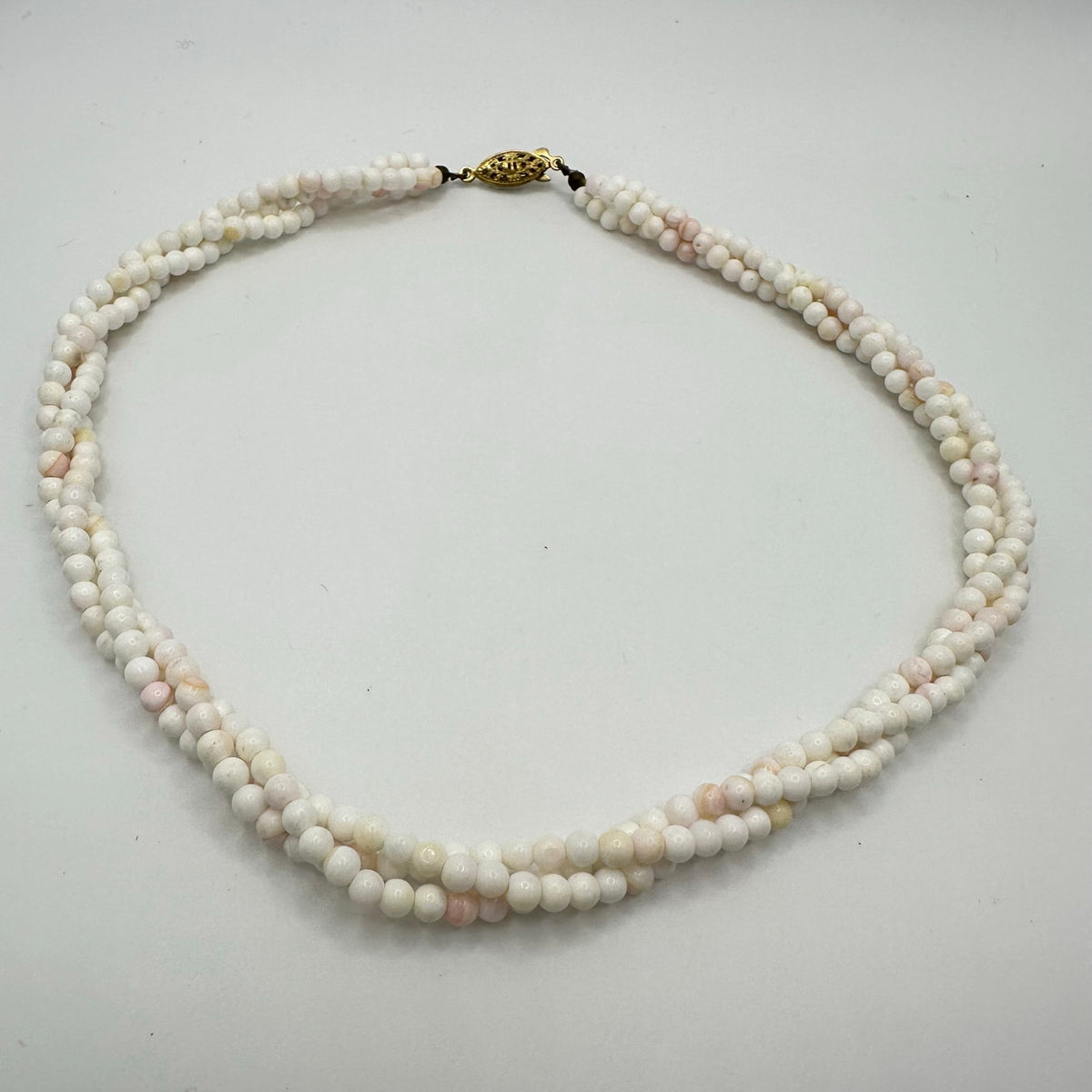 Triple 3 strand twisted genuine angel skin coral 3.5mm beads beaded 16” necklace