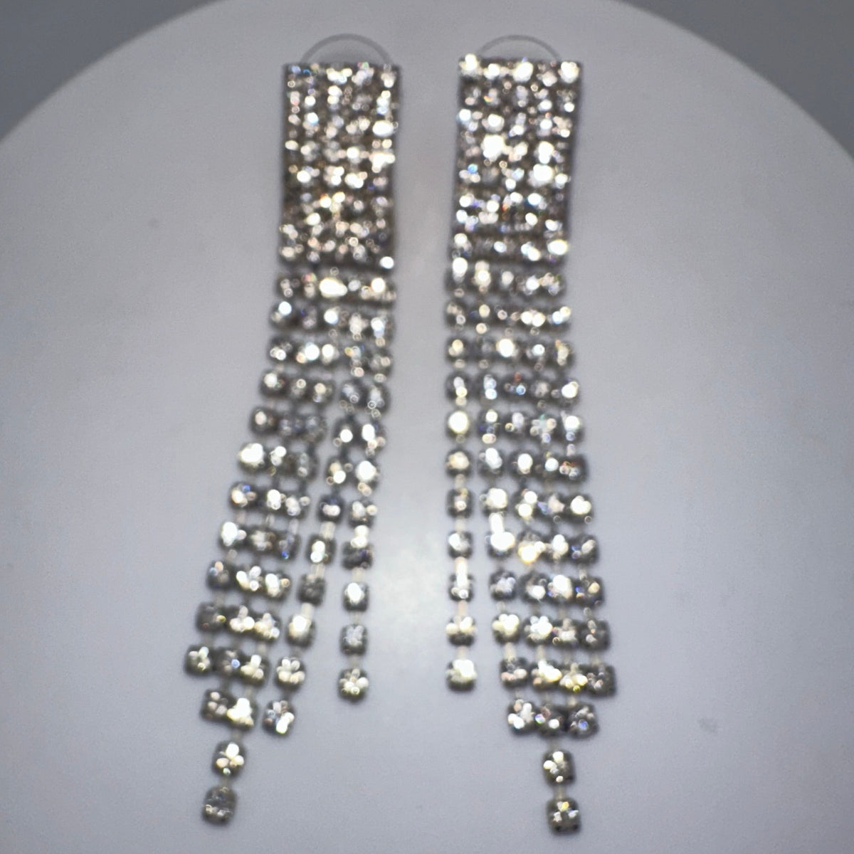 Silver tone clear rhinestones multi 5 strands fringe drop post earrings