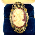 Czechoslovakia antique Art Deco gold tone brass resin cameo adjustable ring