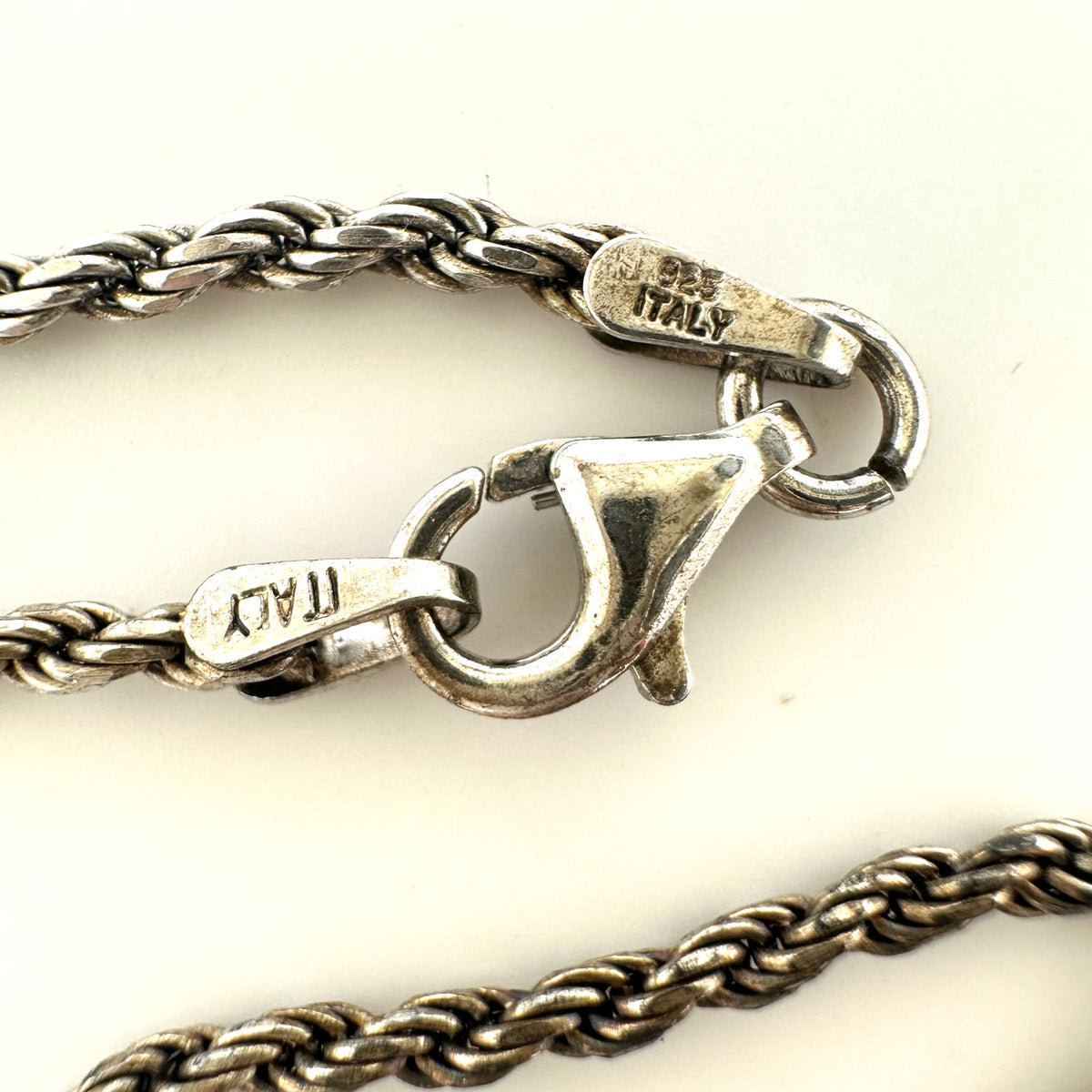Vintage 925 sterling silver genuine marcasite pendant 18" twisted rope necklace