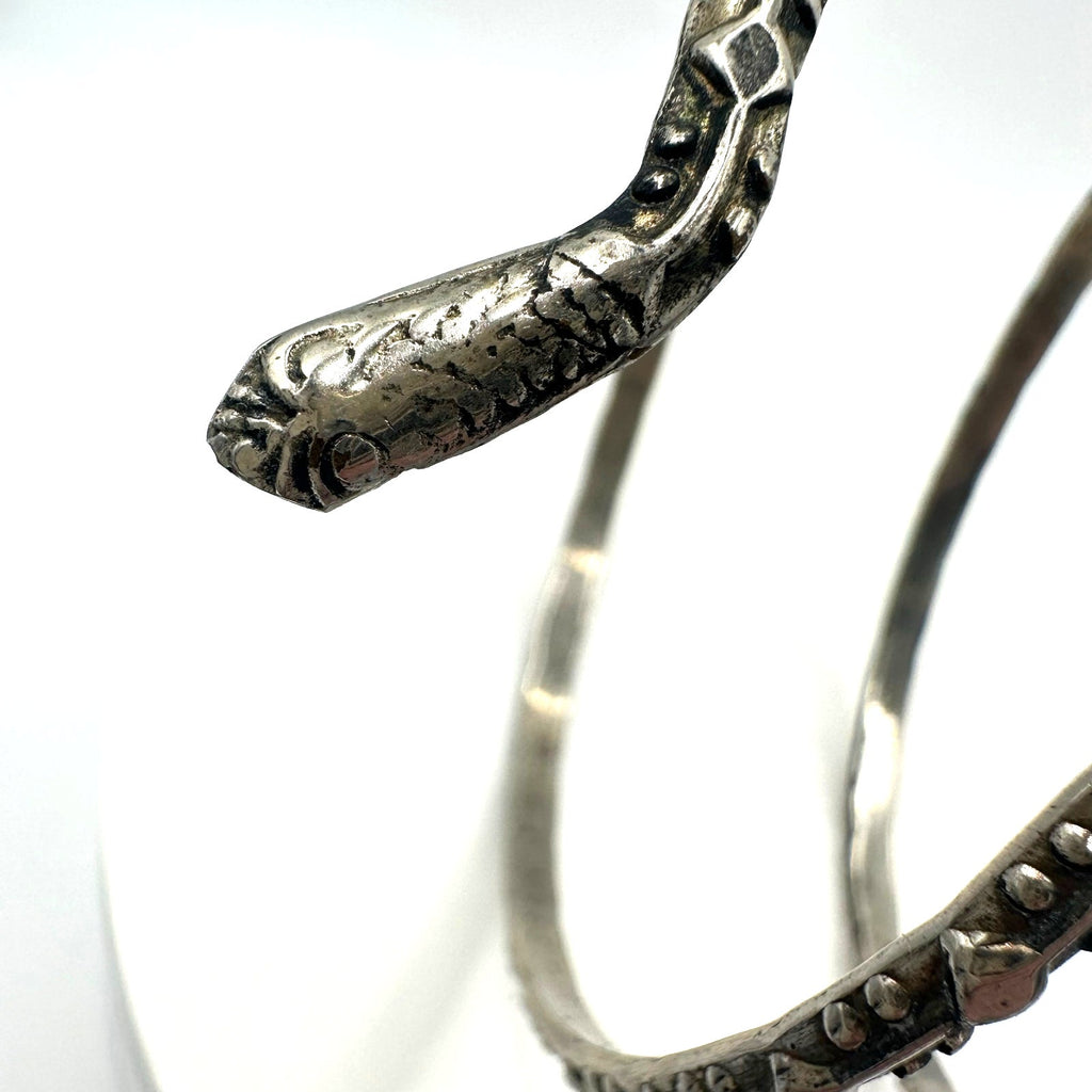 Vintage silver tone snake textured cuff bangle wrap bracelet adjustable 20.5”
