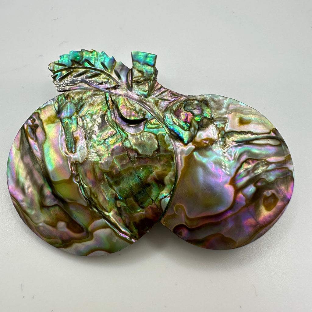 Handmade carved fruits iridescent rainbow abalone mother of pearl brooch pin