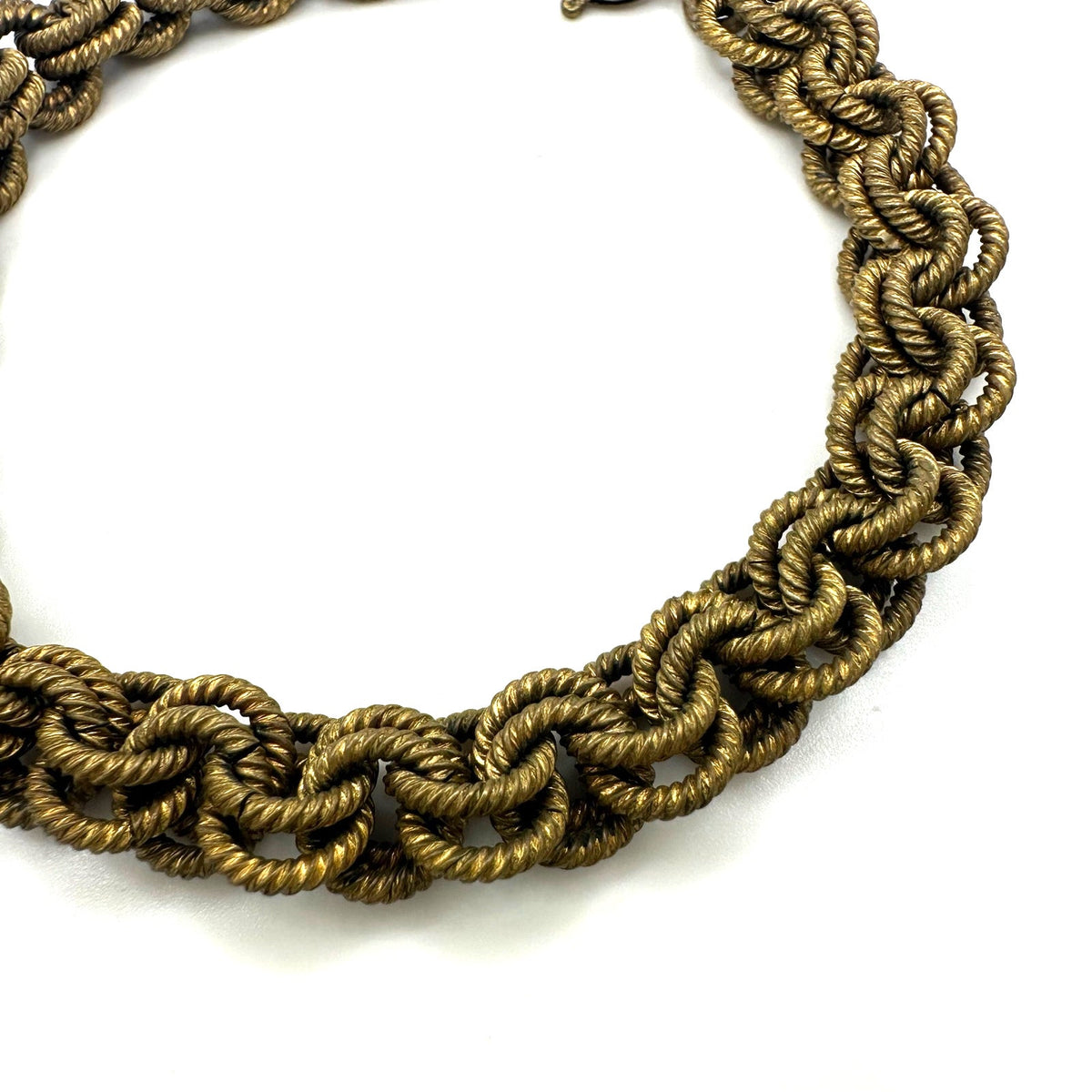 Antique vintage 1930s 1940s gold tone brass double rolo links chain bracelet 8"
