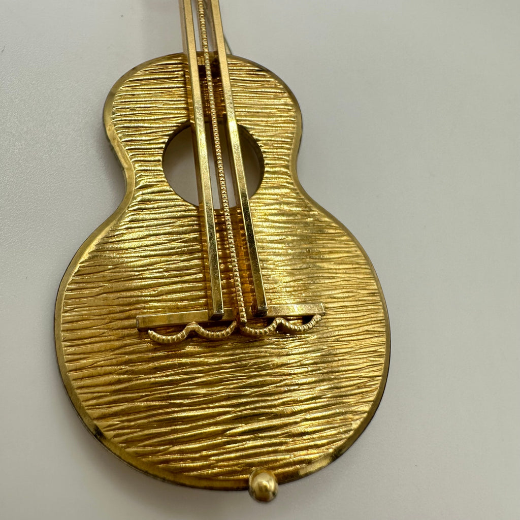 Krementz vintage 14kt yellow gold overlay plated large guitar brooch pin