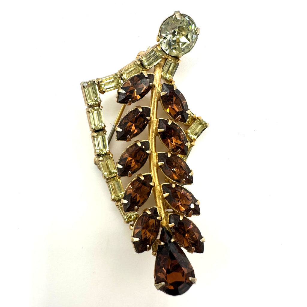 Rare Byer Bros vintage gold tone yellow topaz brown glass rhinestones brooch