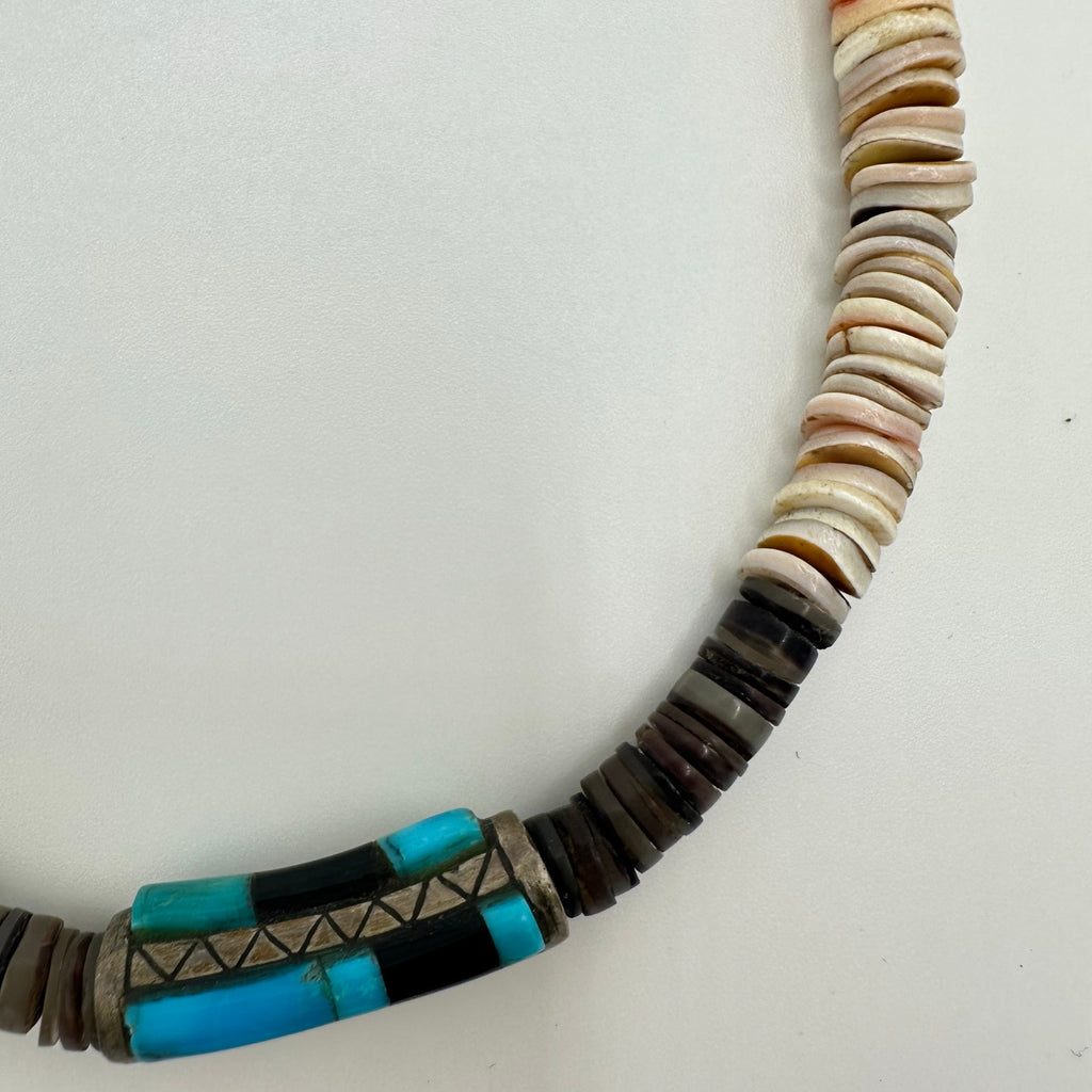 Native American Santo Domingo vintage sterling heishi turquoise beaded necklace