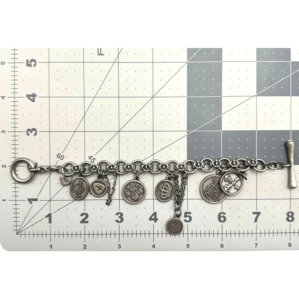 Y2K Hard Rock Cafe Hotel silver tone punk hanging chains charms bracelet 8”