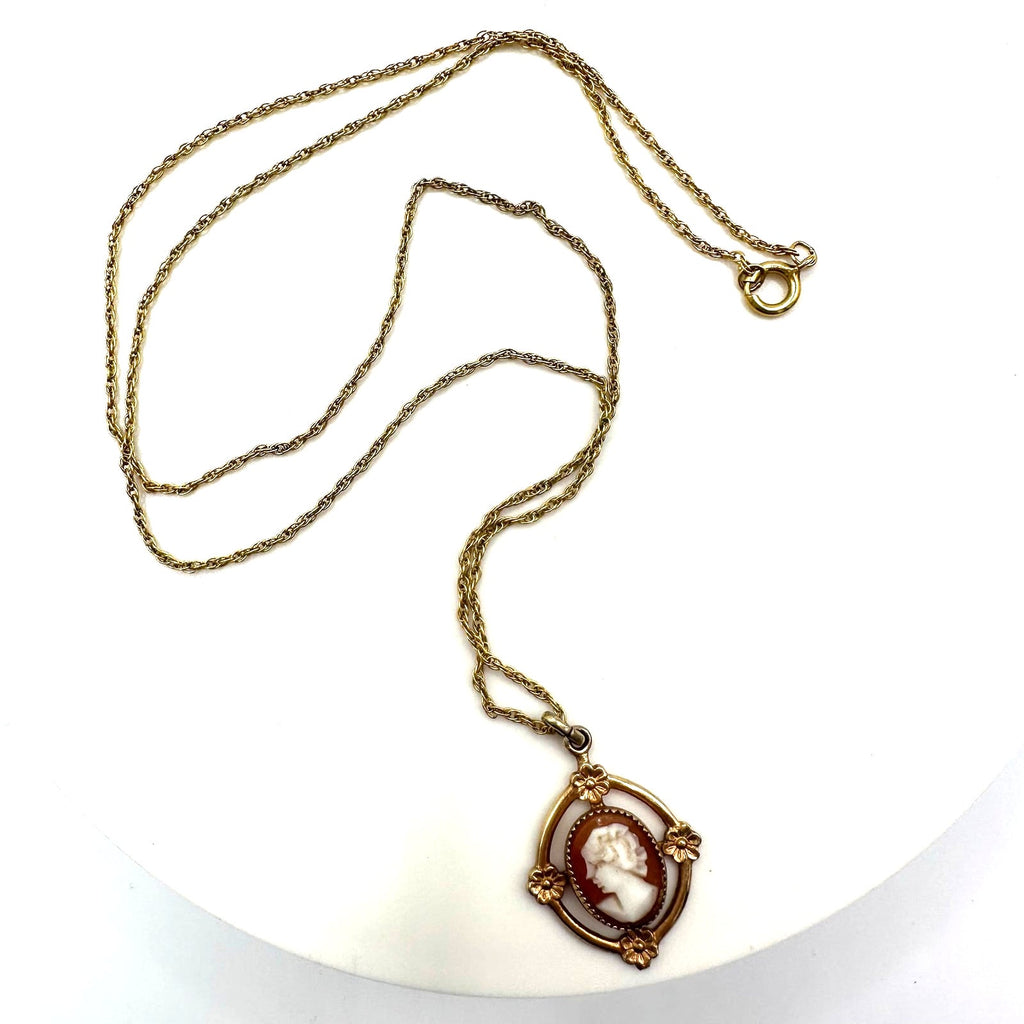 Vintage genuine carved shell left facing cameo 12kt gold filled 18” necklace