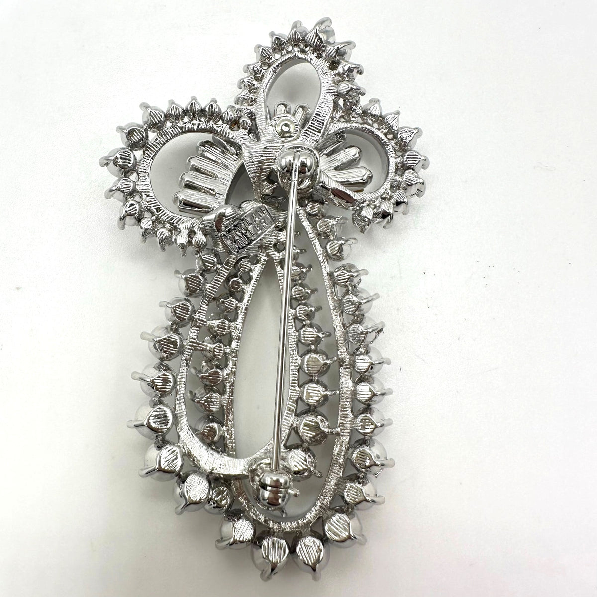 Nolan Miller vintage large silver tone clear baguettes round rhinestones brooch