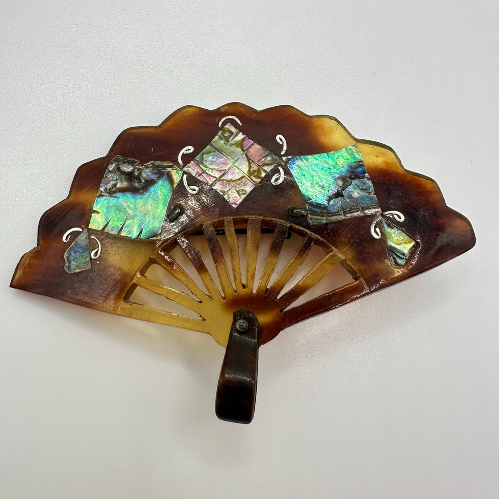 Antique Victorian 1800s "faux" tortoise shell abalone inlay brooch pin pendant