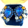Vendome silver tone aurora borealis AB blue orange rhinestones clip on earrings