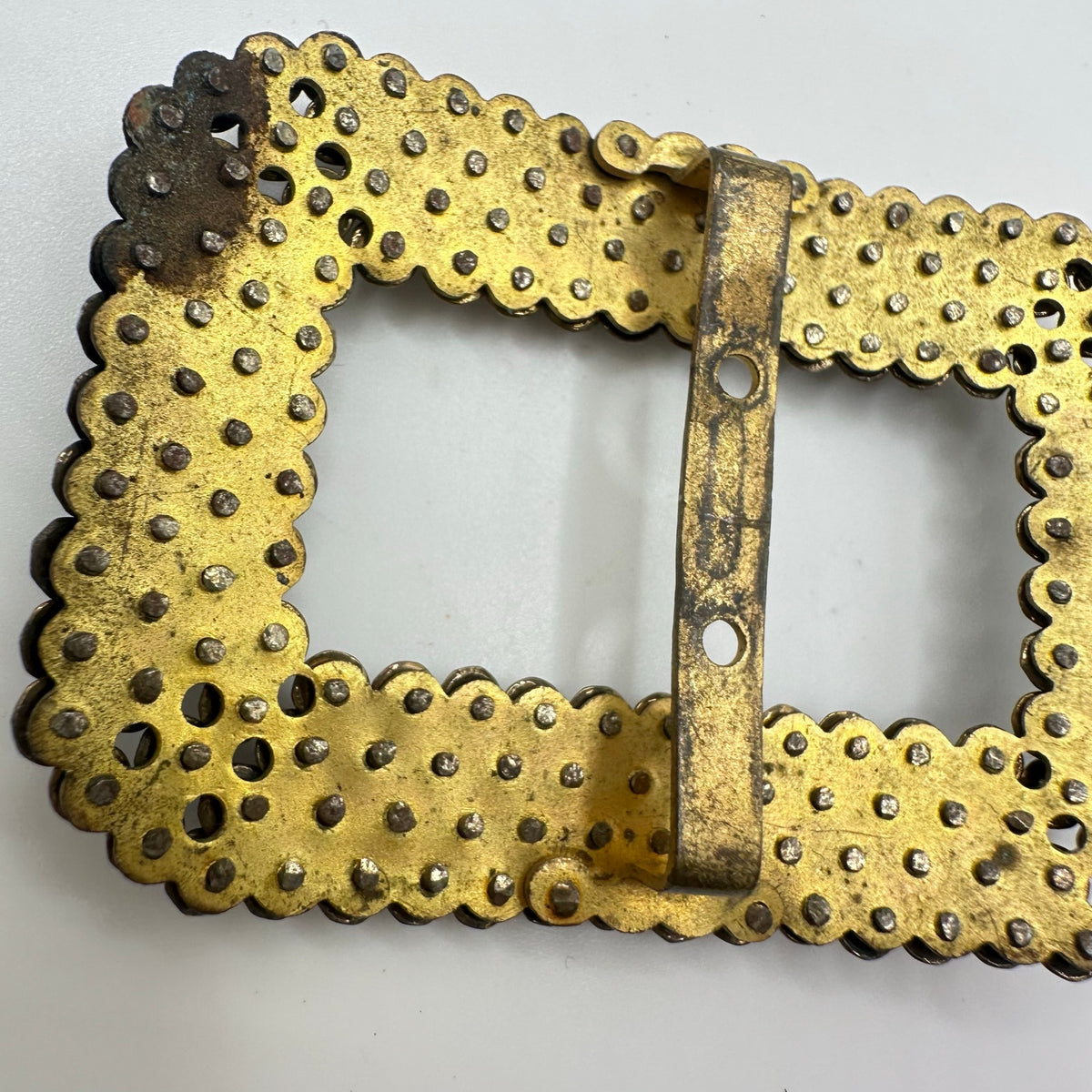Made in France antique gold silver tone faceted cut steel slider belt buckle