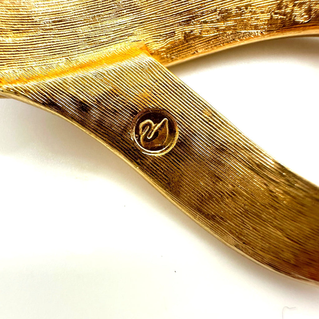 Swarovski Swan signed vintage gold tone rainbow baguettes rhinestones brooch