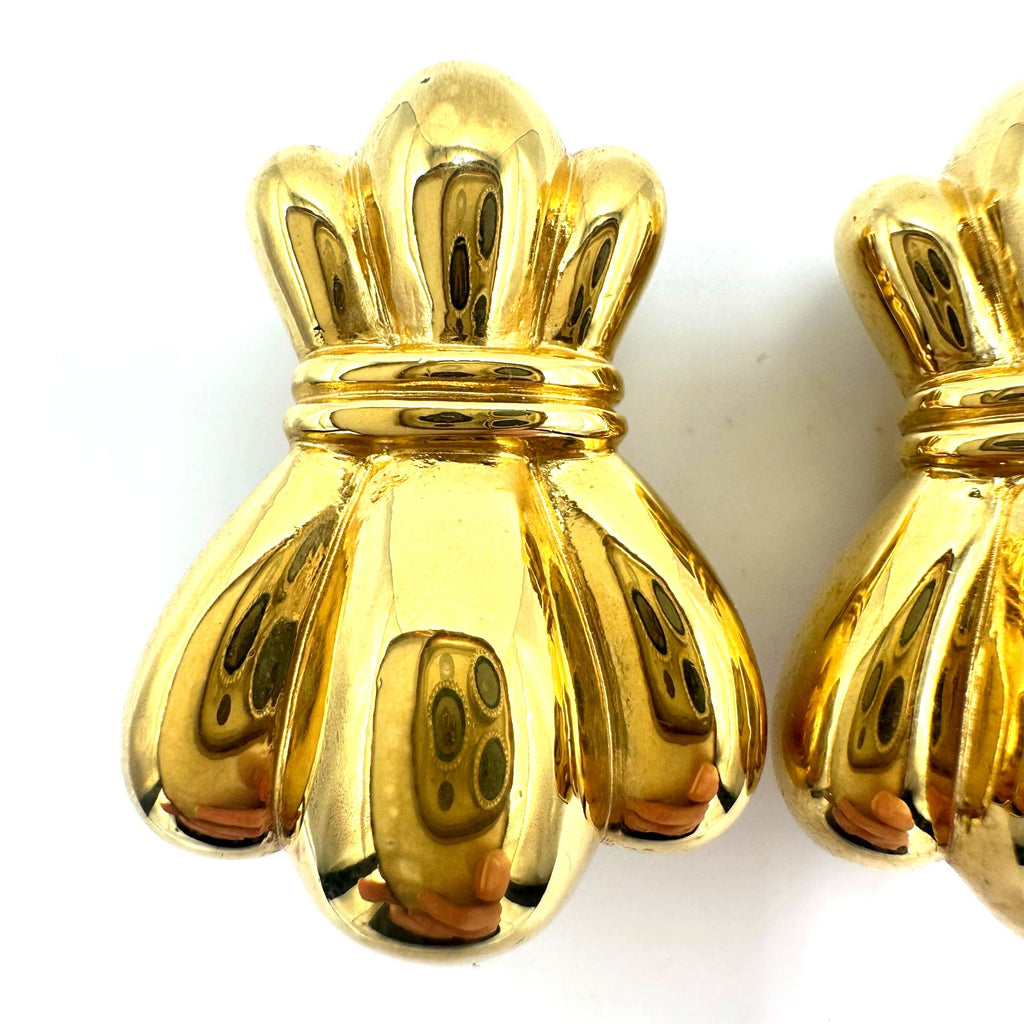 St. John signed 1980s 1990s vintage gold plated heavy abstract clip on earrings