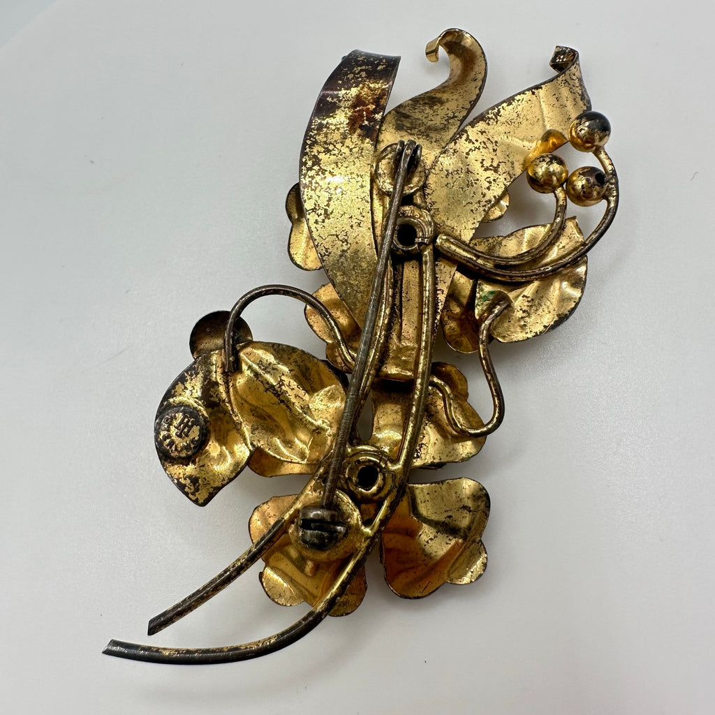 Harry Iskin 1940s vintage sterling silver gold vermeil floral flowers brooch pin