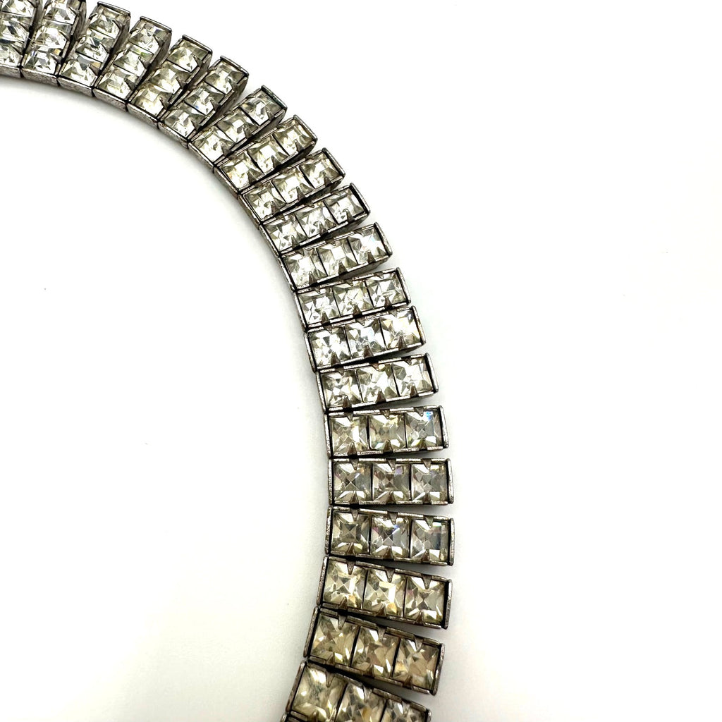 Antique Art Deco 1930s silver tone clear Czech glass rhinestones necklace