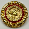 Vintage gold tone red enamel French Republic coin replica statement brooch