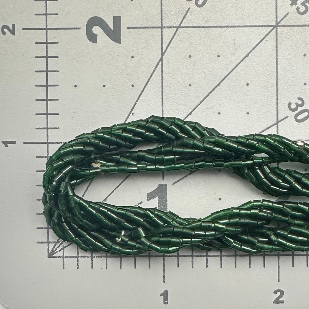 Antique vintage emerald green art glass tube beads beaded twisted necklace