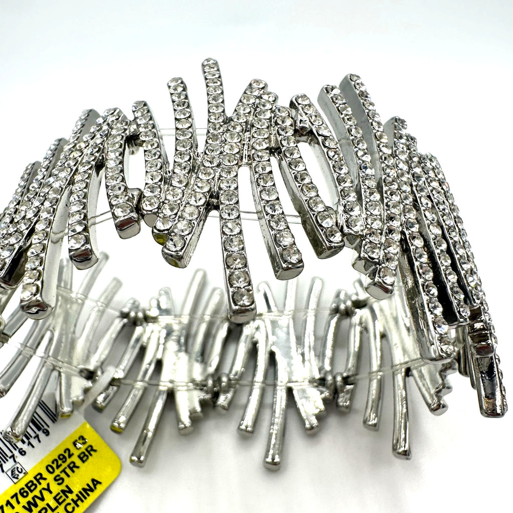 INC NWT silver tone clear glass rhinestones stretchy statement bracelet