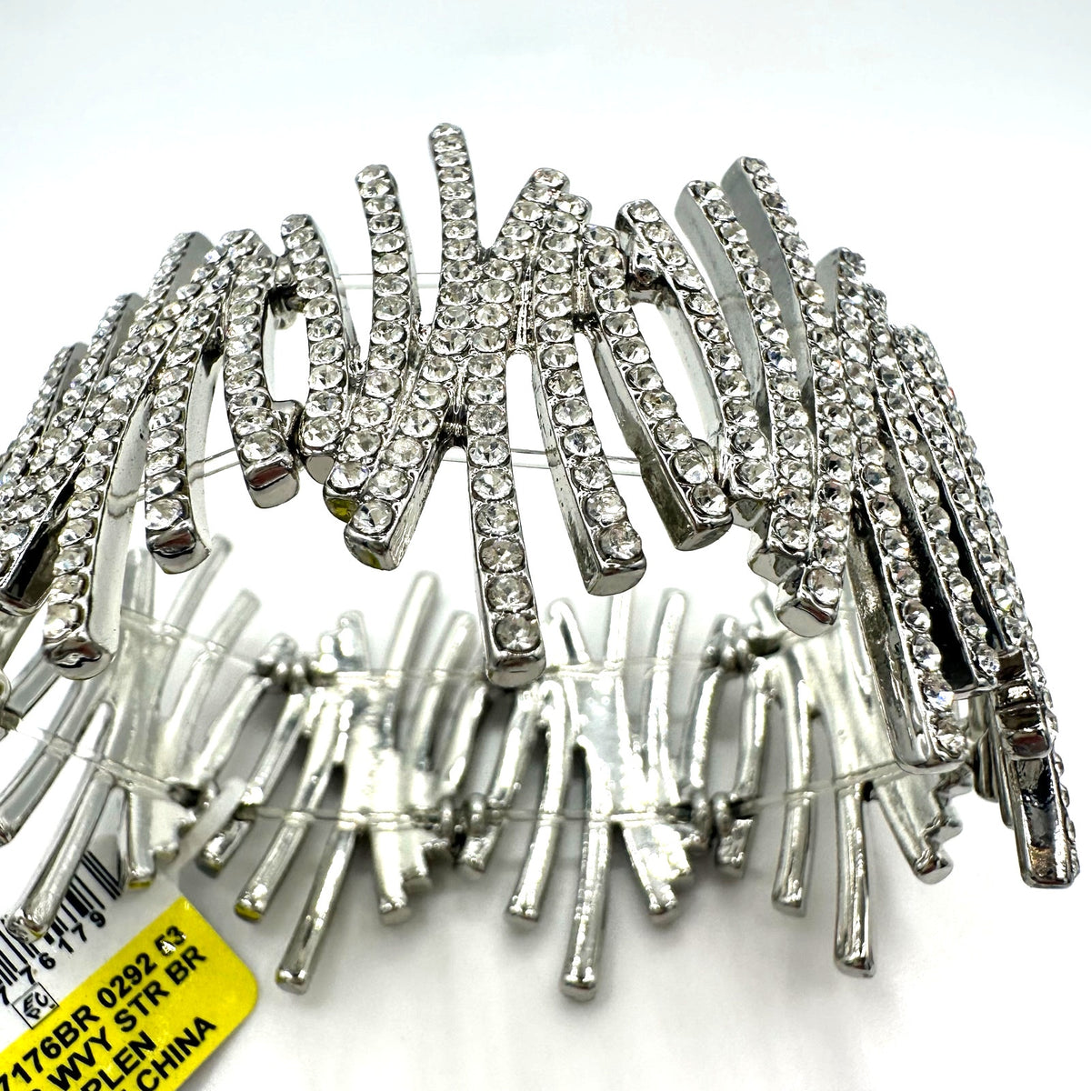 INC NWT silver tone clear glass rhinestones stretchy statement bracelet