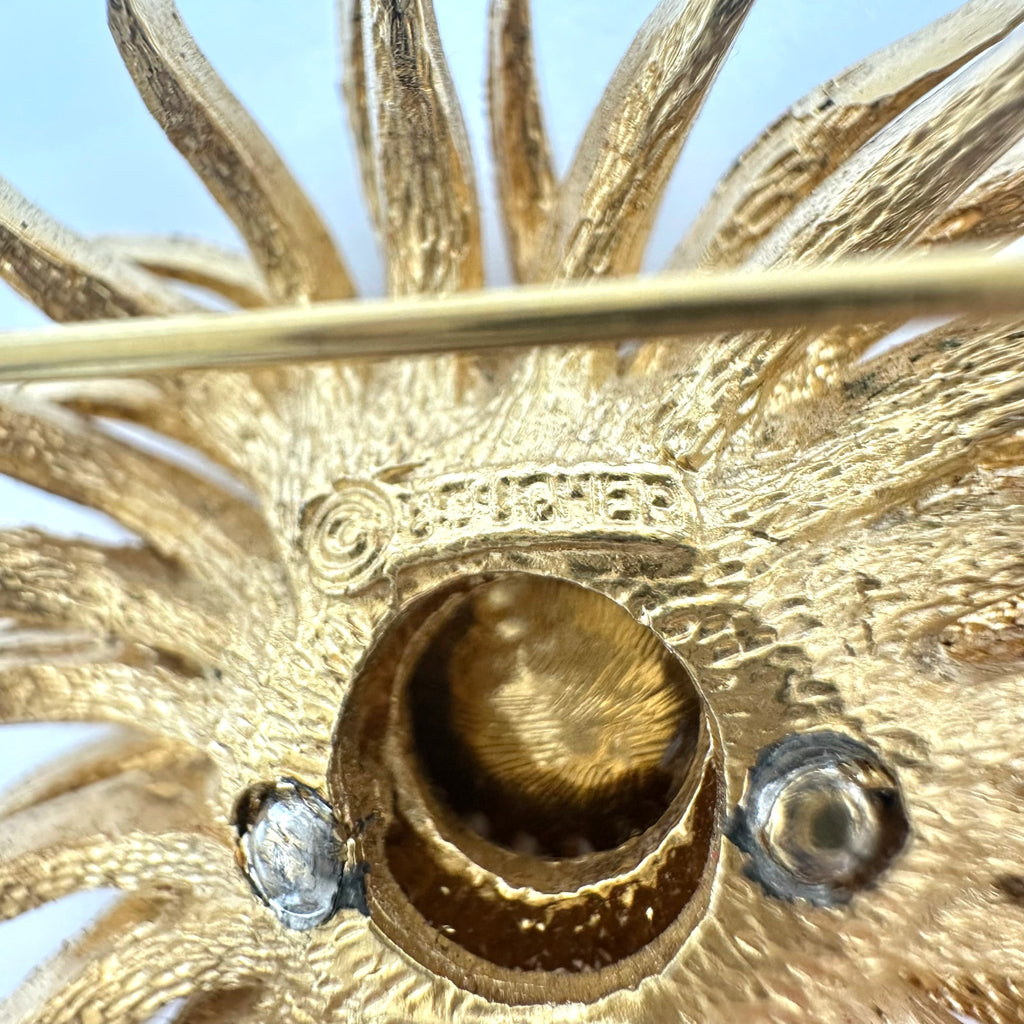 Marcel Boucher signed vintage gold tone real pearl 3D flower floral brooch