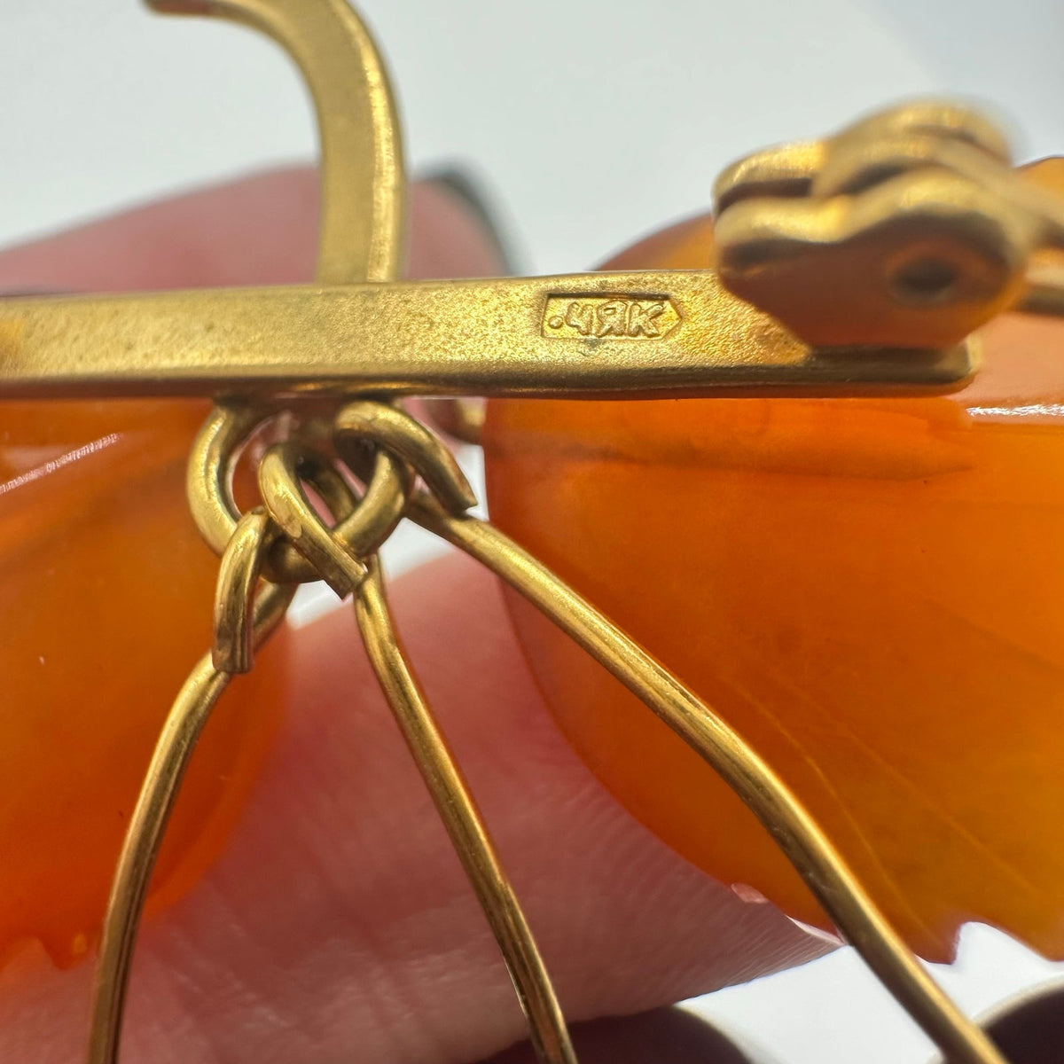 Soviet vintage gold plated genuine Baltic amber beaded cherry cherries brooch