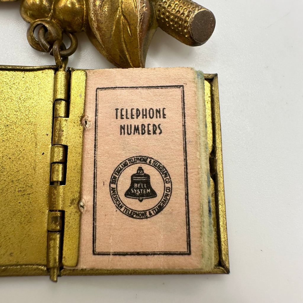 Rare 1920s Art Deco antique AT&T Telephone Numbers miniature book pendant brooch