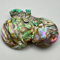 Handmade carved fruits iridescent rainbow abalone mother of pearl brooch pin