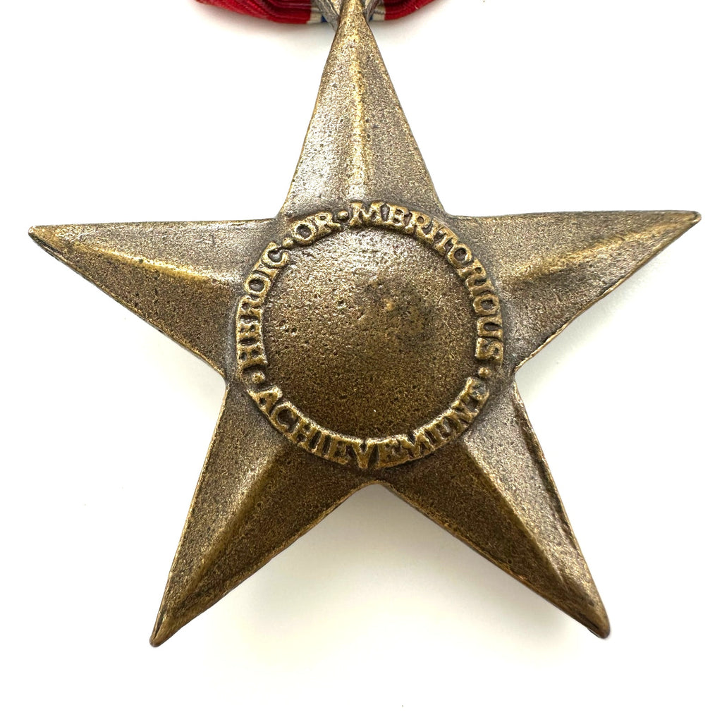 Vintage 1940s World War Two WWII bronze star medal red blue ribbon pin brooch