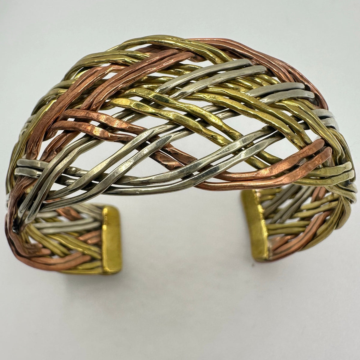 Tibetan vintage tri tone copper bronze silver nickel braided rope cuff bracelet