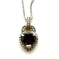 FAS Thai 925 sterling silver real garnet heart pendant 20" box chain necklace