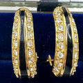 Swarovski Swan vintage gold plated crystals enamel half hoops clip on earrings