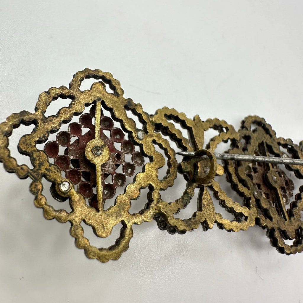 Antique Victorian 1800s large silver tone faceted cut steel brooch bar pin