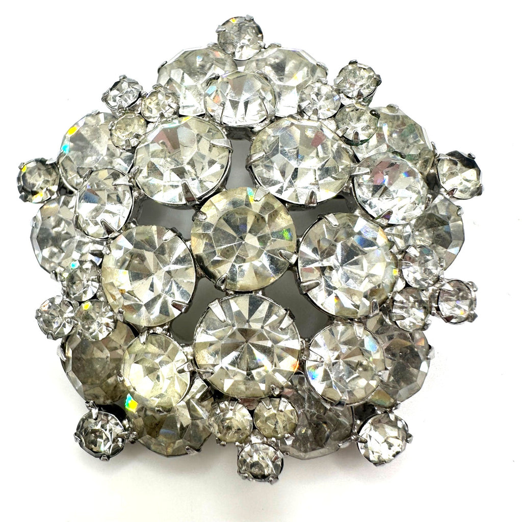 Juliana 1960s vintage silver tone clear glass rhinestones large brooch