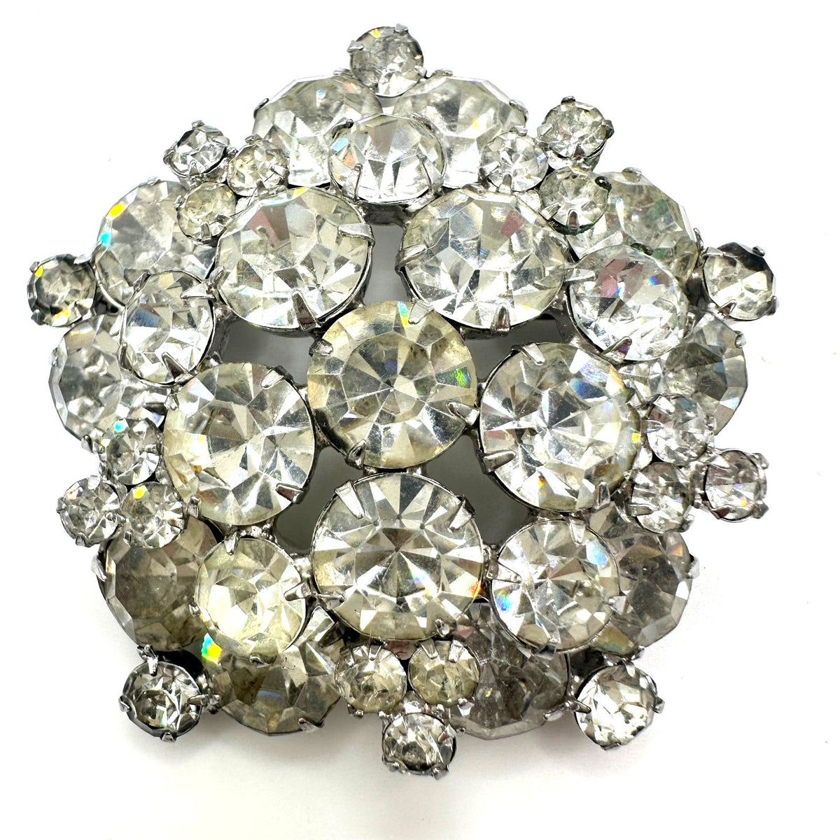 Juliana 1960s vintage silver tone clear glass rhinestones large brooch
