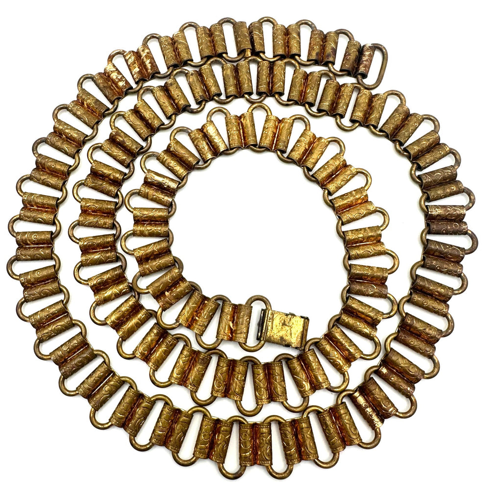 Antique Art Deco Victorian Revival gold tone brass 32.25" book chain necklace