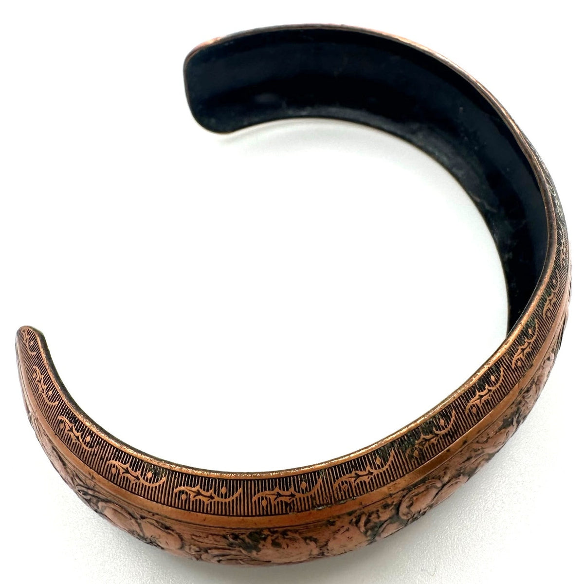 Vintage gold tone solid copper etched flowers floral adjustable cuff bracelet