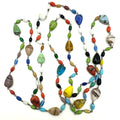 Antique Art Deco Czech art glass multicolor beads beaded brass 50" necklace