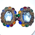 1930s 1940s Art Deco large multicolor Czech glass rhinestones set 2 dress clips