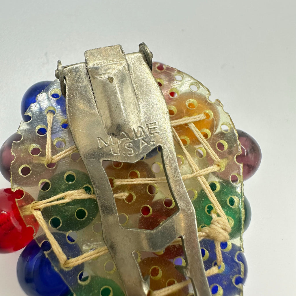 Miriam Haskell 1940s unsigned multicolor glass spheres beaded dress clip