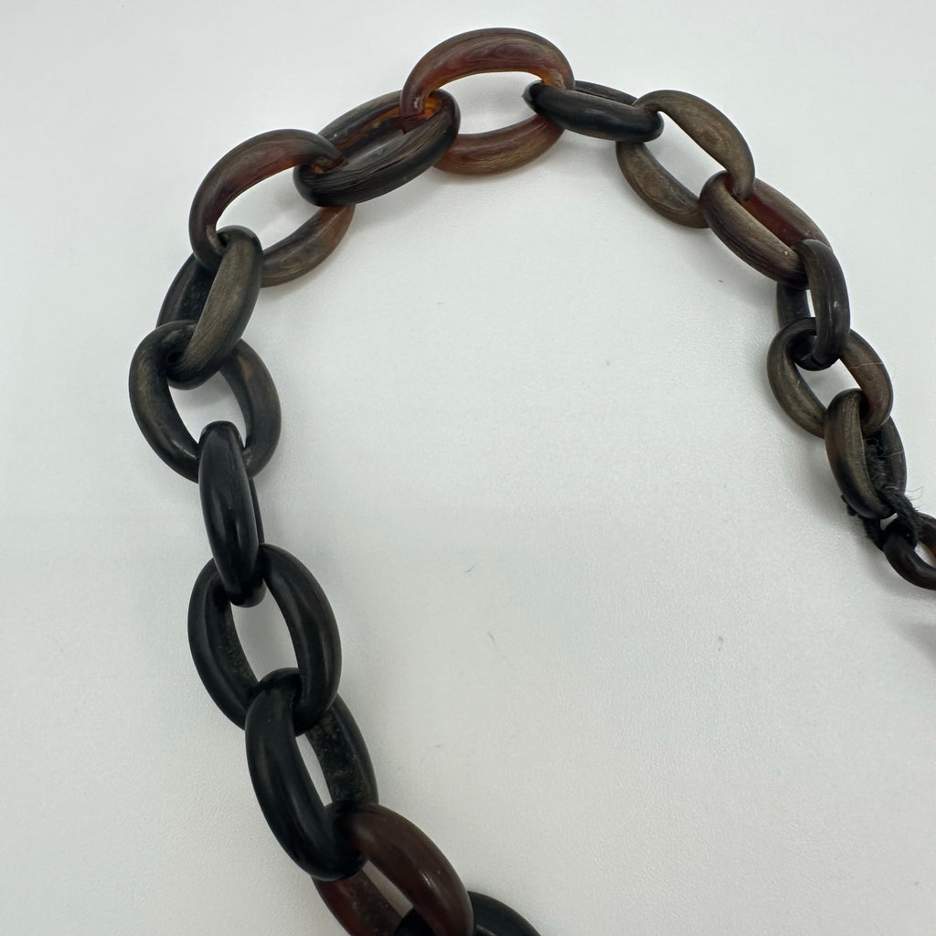 Antique Victorian 1800s Pique "faux" tortoise shell 14kt gold inlay locket chain