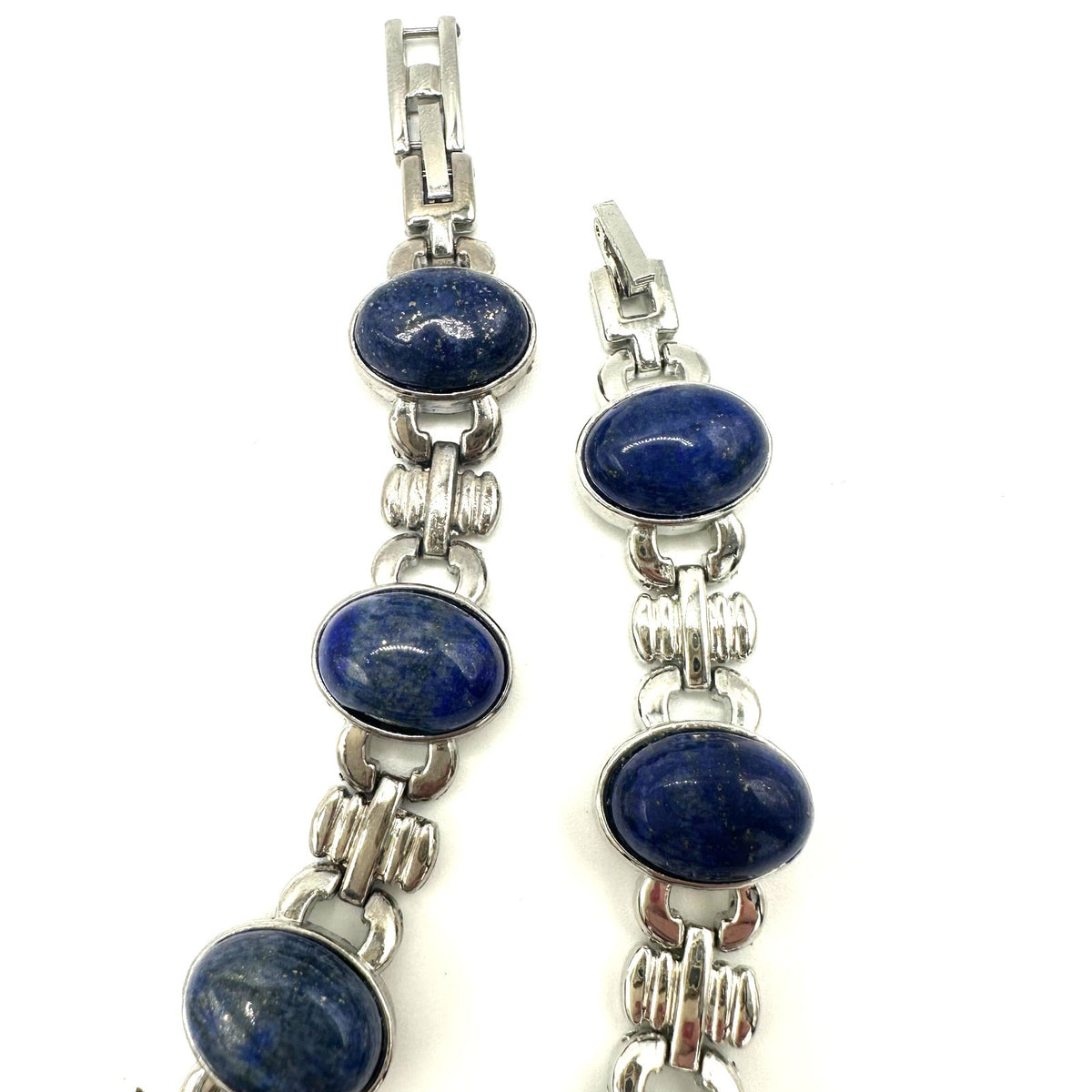Strada silver tone genuine blue lapis lazuli quartz ladies watch bracelet set