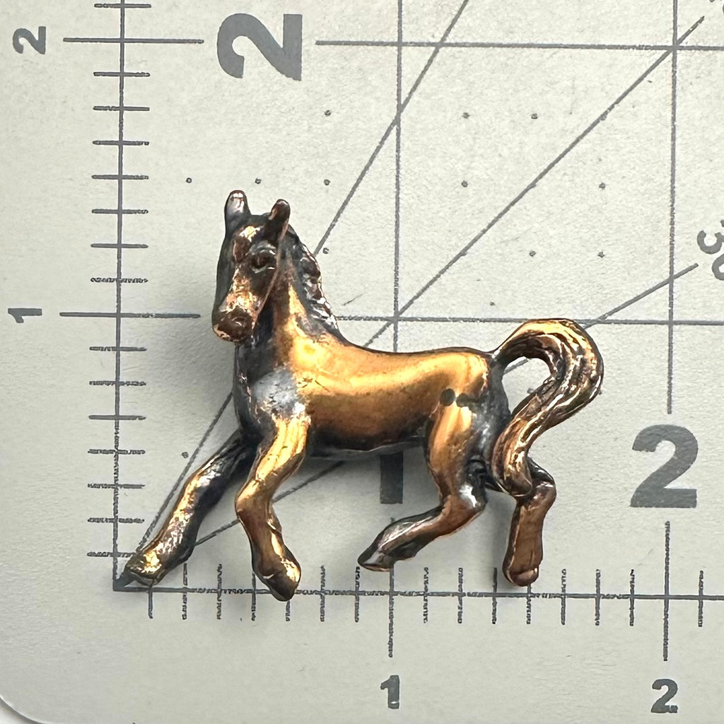 Vintage midcentury solid copper gold tone 3D horse figural brooch pin